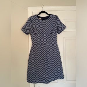 British designer embroidered blue dress